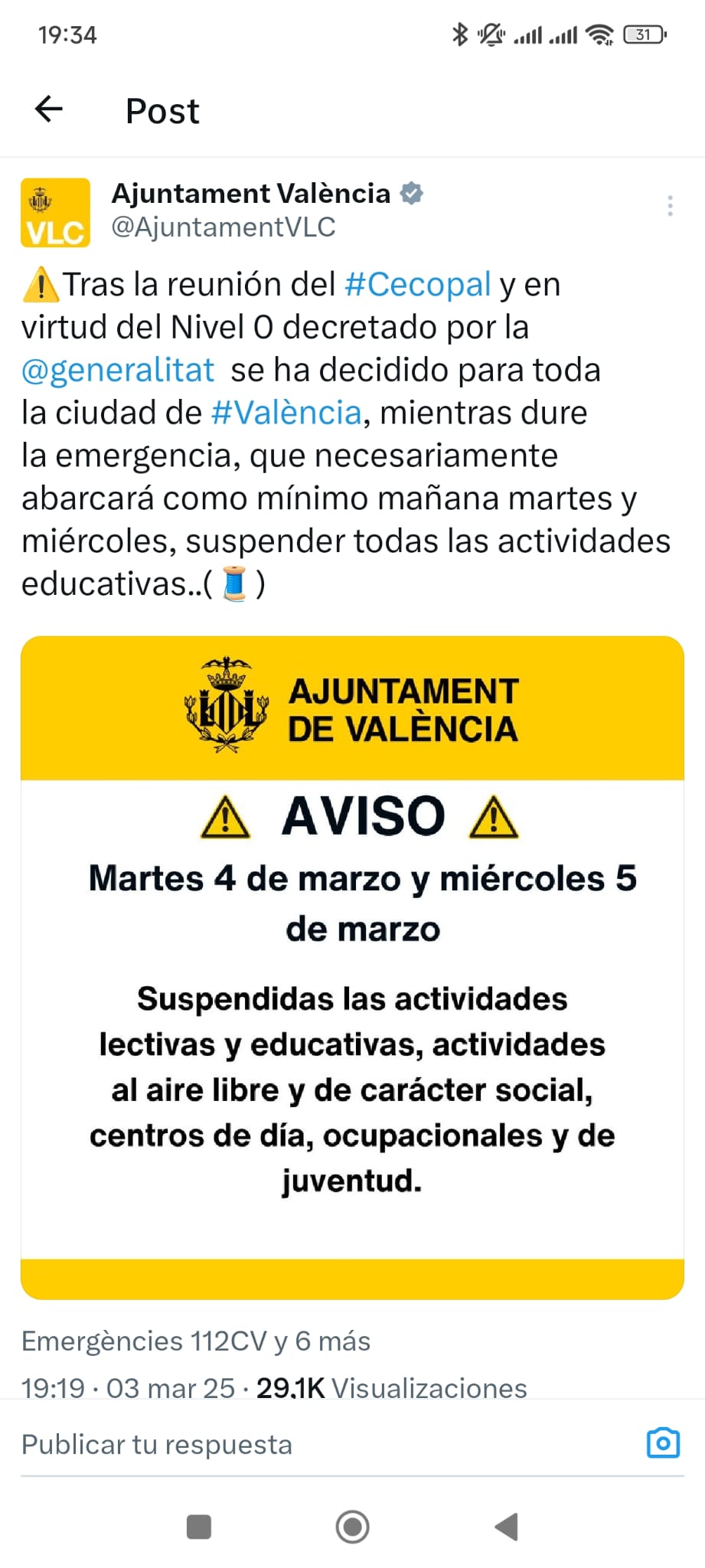Suspensión clases 4 y 5 de marzo