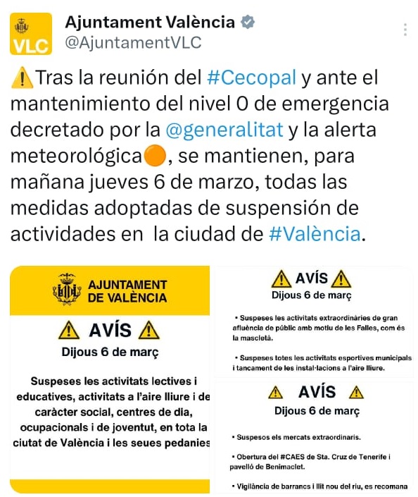 Suspensión clases jueves 6 de marzo